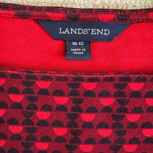 New Lands’ End Fit & Flare Knit Dress Sleeveless Geometric Red Black Size 10-12 - Picture 4 of 6